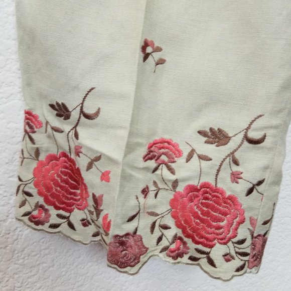 Larry Levine Tan Linen Blend Embroidered Pants 14 - Picture 5 of 11